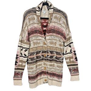 Sundance Womens Aztec Print Cotton Viscose Long Button Up V Neck Cardigan Size L